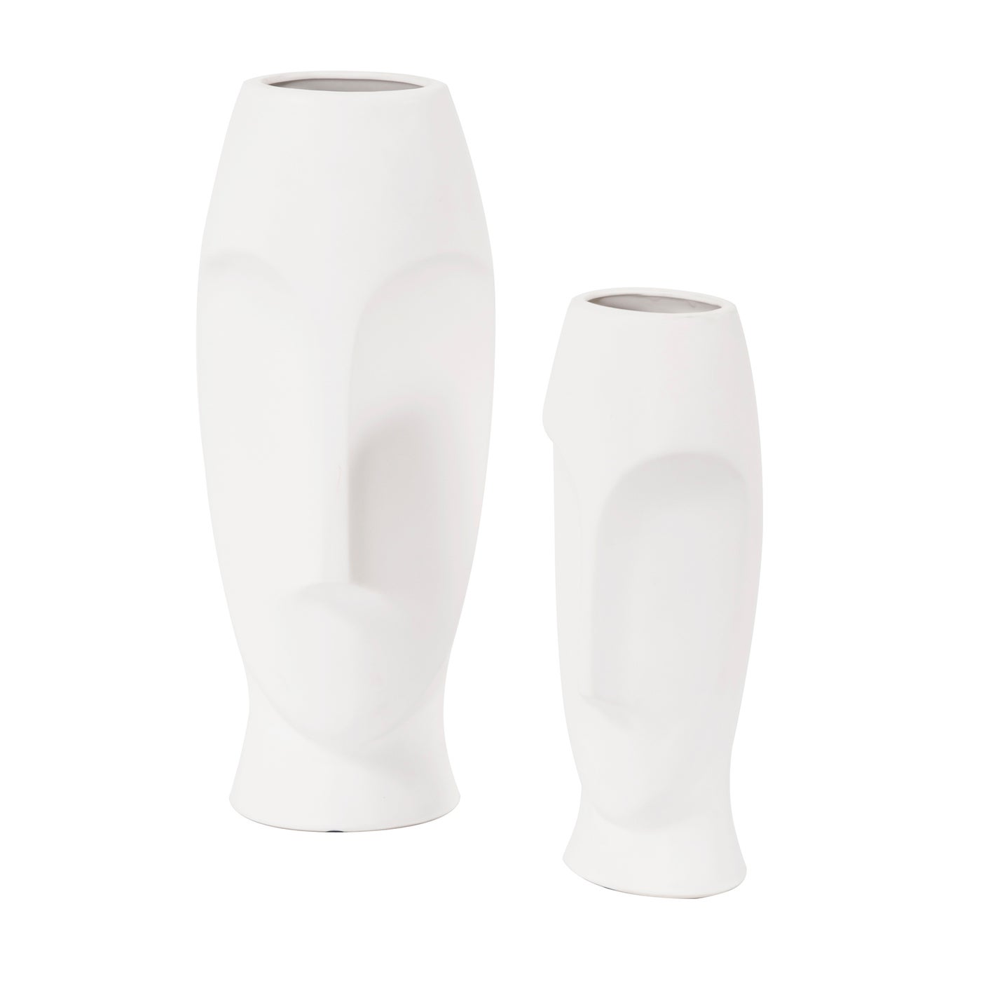 Abstract Faces White Ceramic Vase (Set of 2)