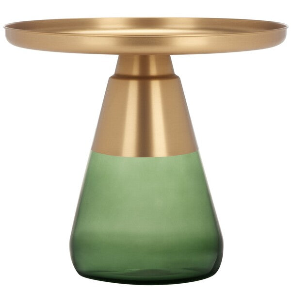 Eclectic Brass and Green Base Accent Table