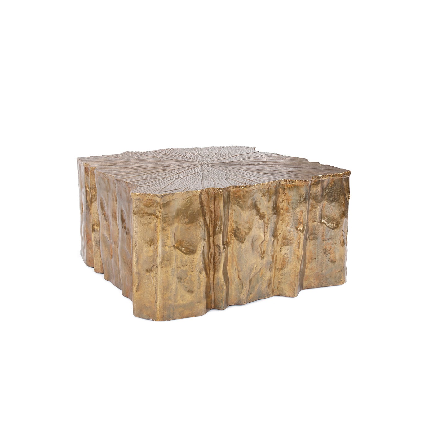 Brass Finish Organic Wood Cocktail Table