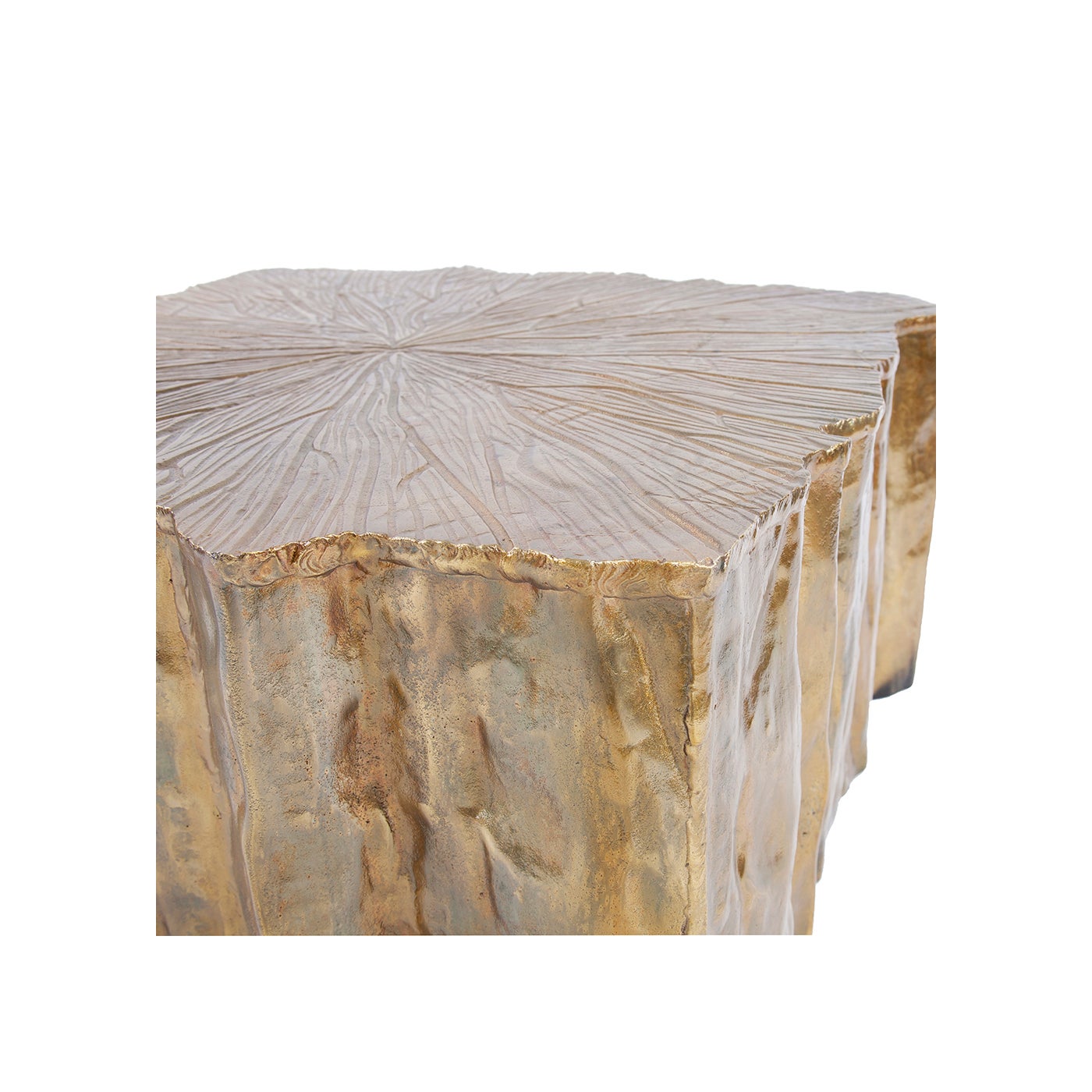 Brass Finish Organic Wood Cocktail Table