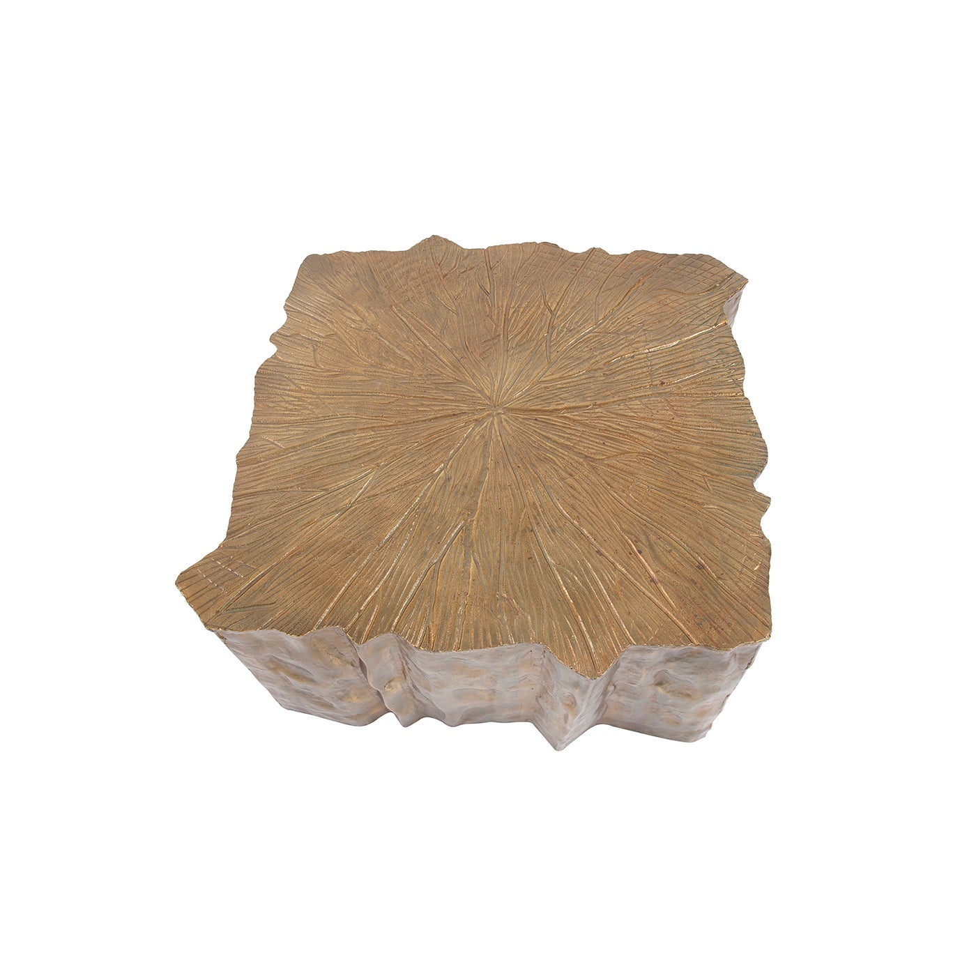 Brass Finish Organic Wood Cocktail Table