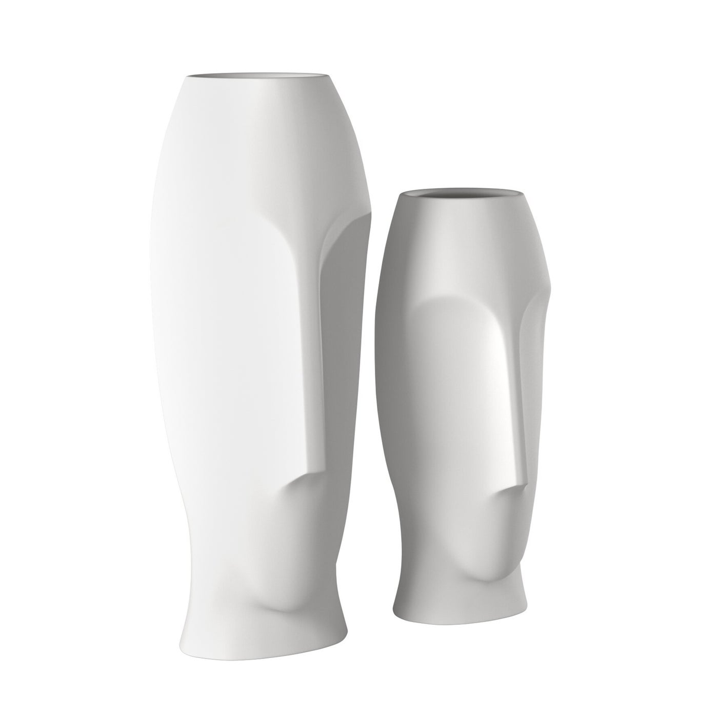 Abstract Faces White Ceramic Vase (Set of 2)