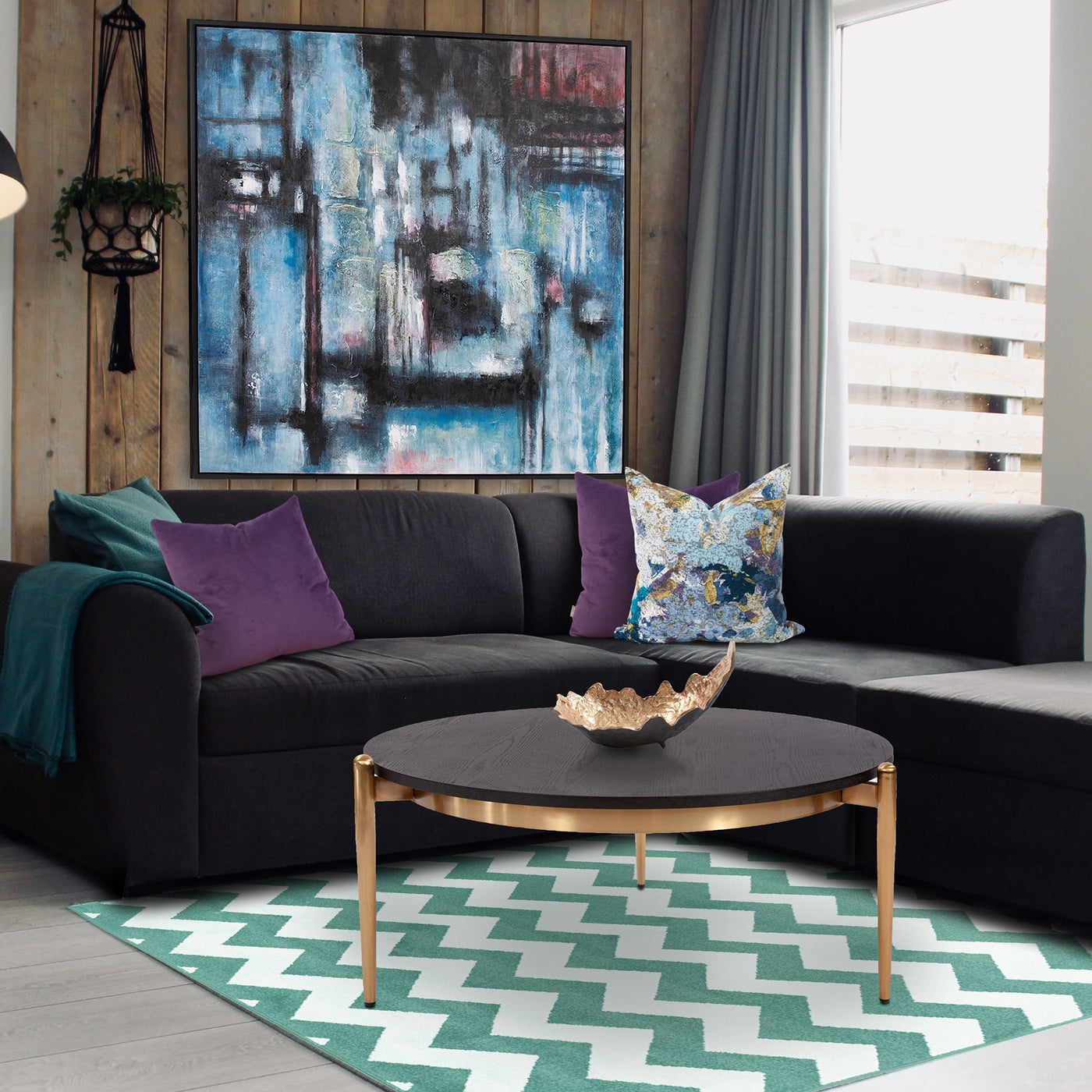 Wood Ebony and Gold Frame Cocktail Table