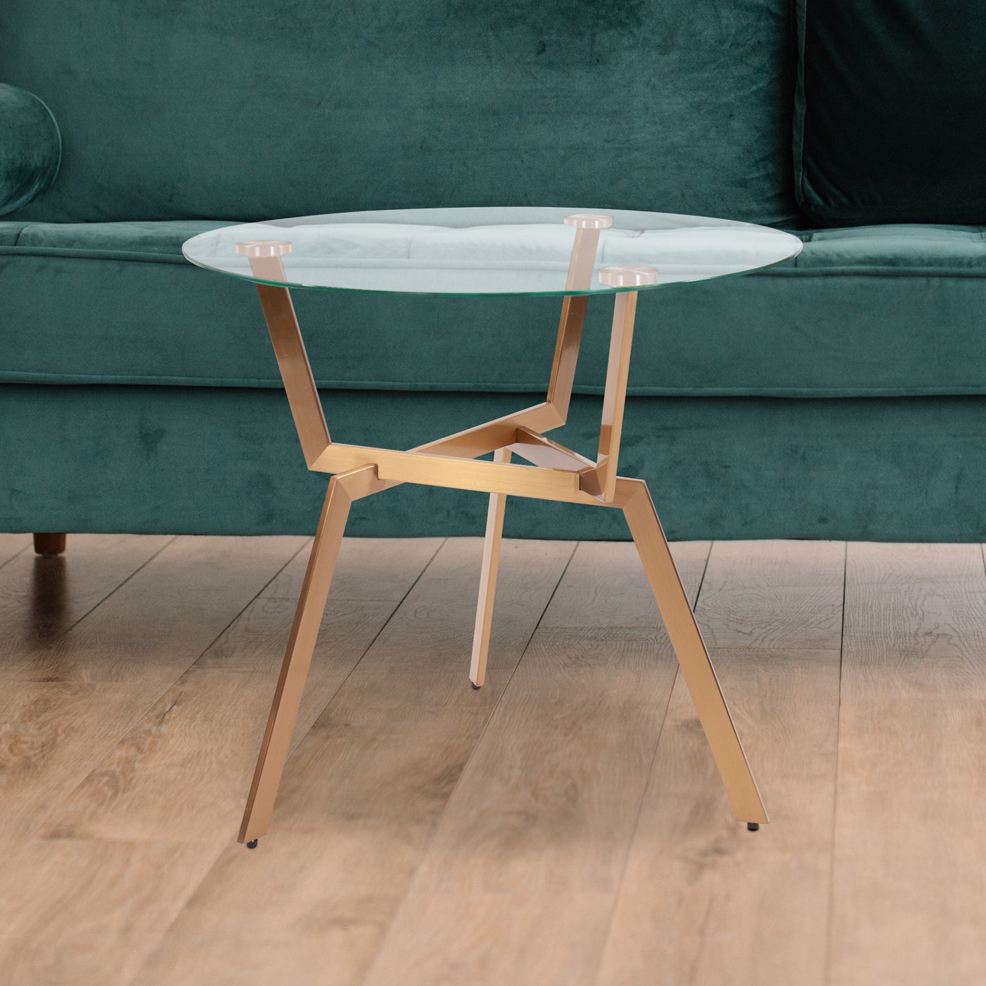 Round Gold Metal & Crystal Side Table