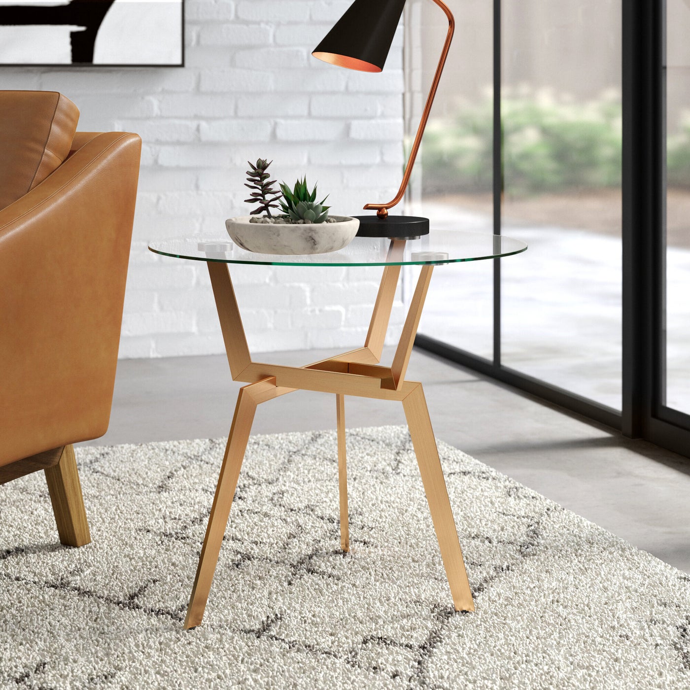 Round Gold Metal & Crystal Side Table