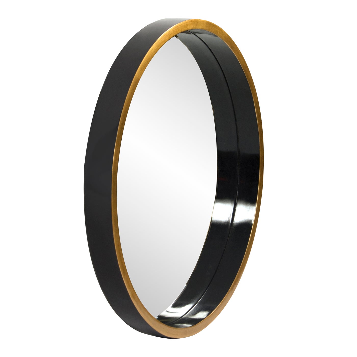 Glossy Black Lacquer Round Mirror