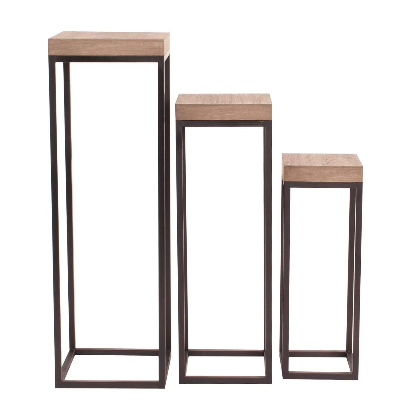 Gray Wood Black Metal Pedestal (Set of 3)