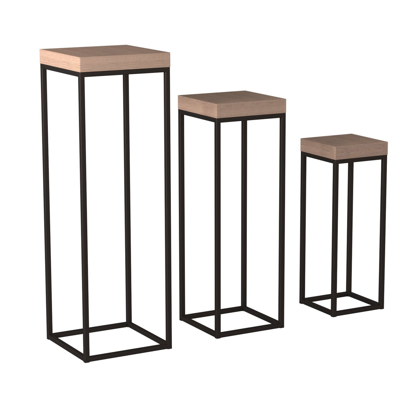 Gray Wood Black Metal Pedestal (Set of 3)