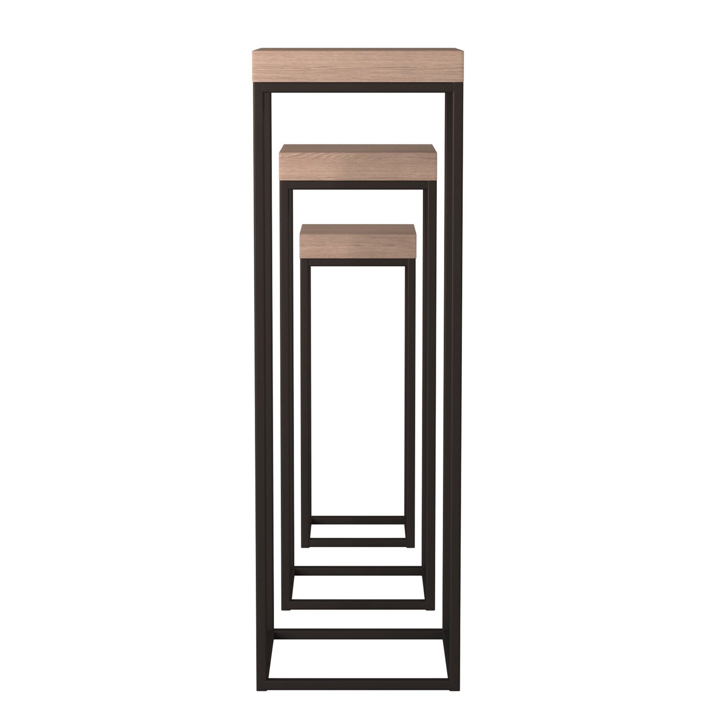 Gray Wood Black Metal Pedestal (Set of 3)