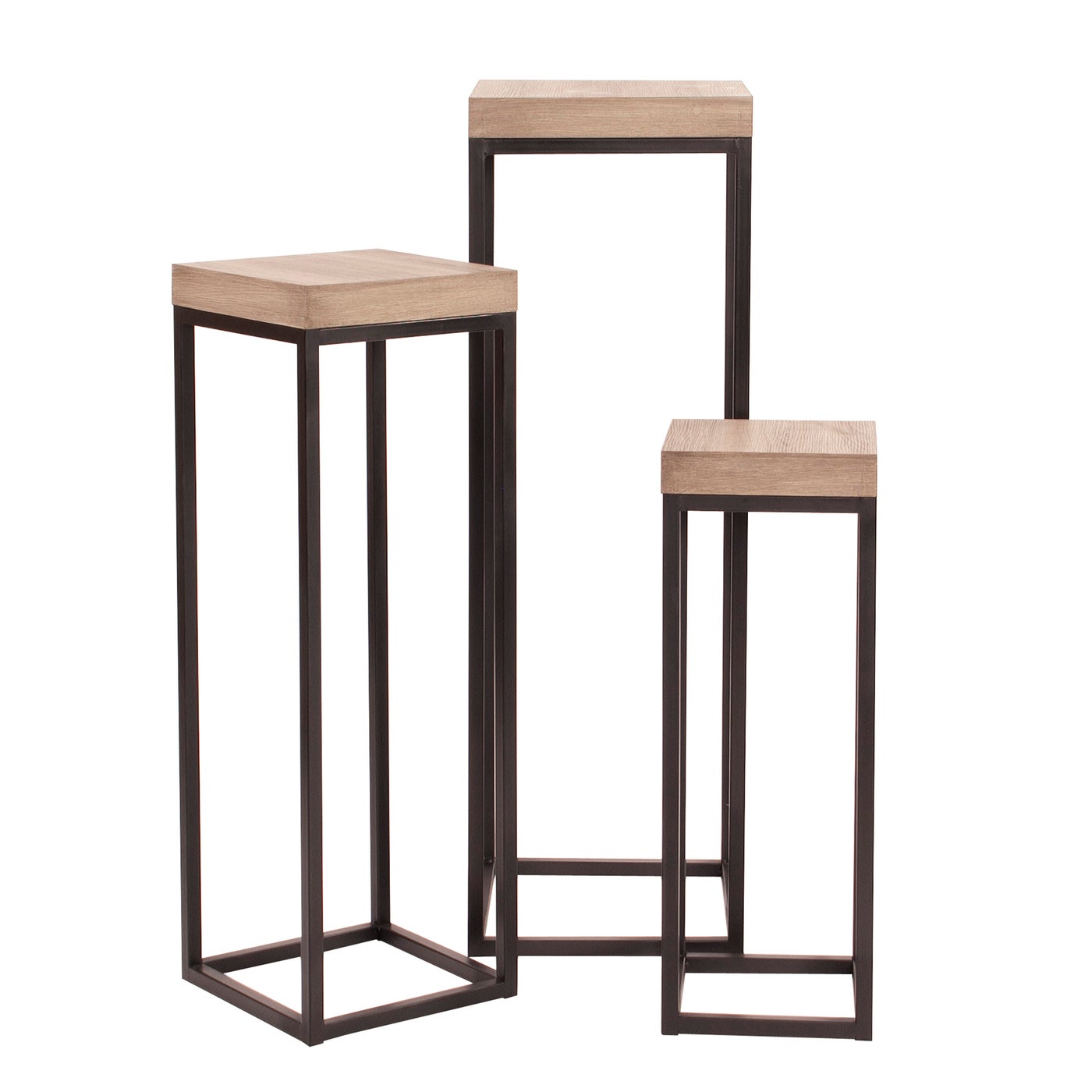 Gray Wood Black Metal Pedestal (Set of 3)