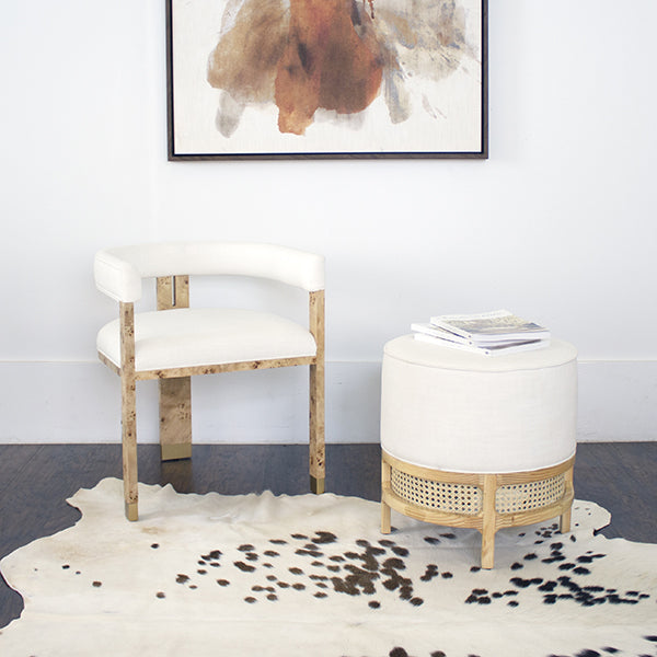 Dramatic Barrel Back Burl White Dinning/Accent Chair