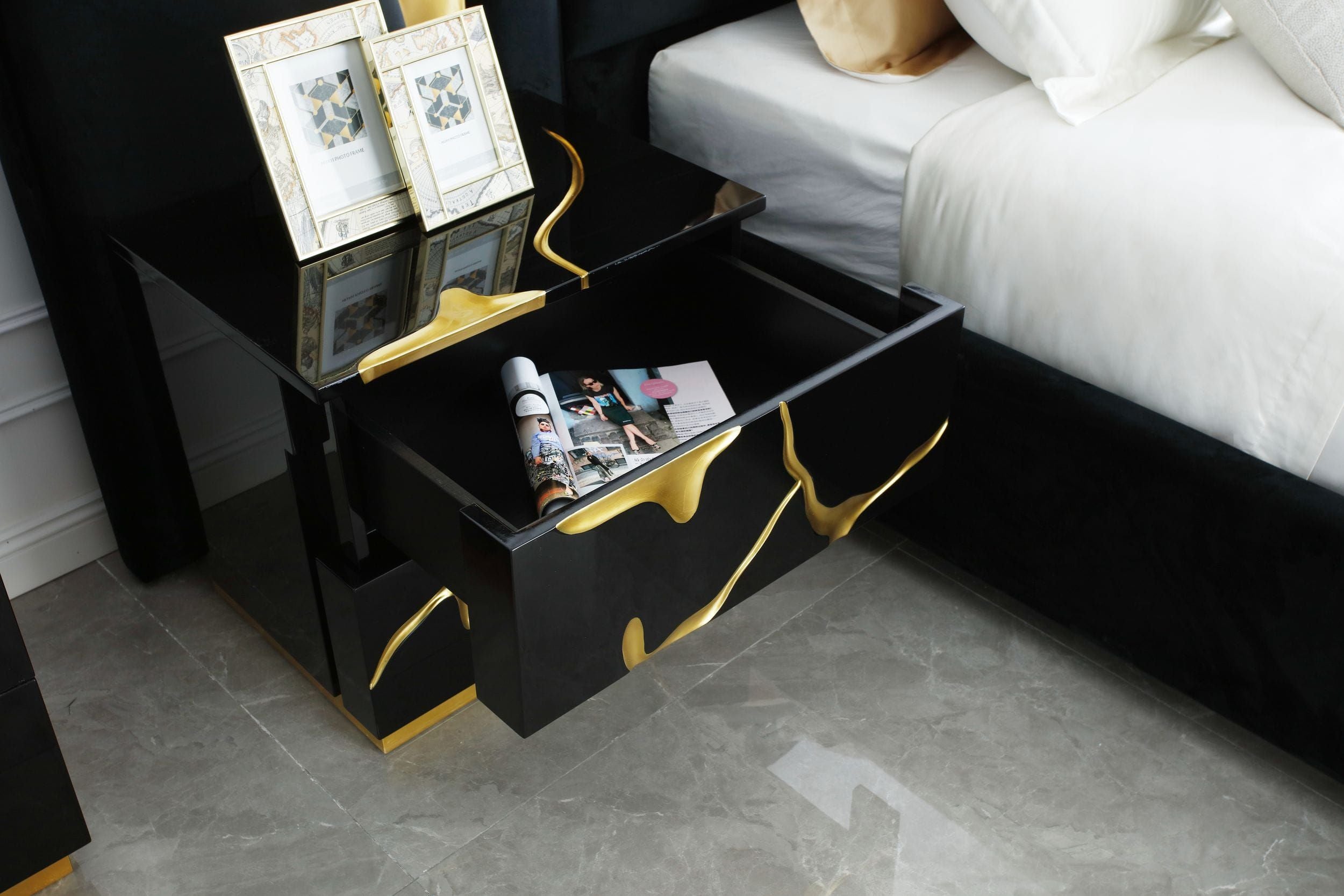 Modern Glam Nightstand - Black & Gold