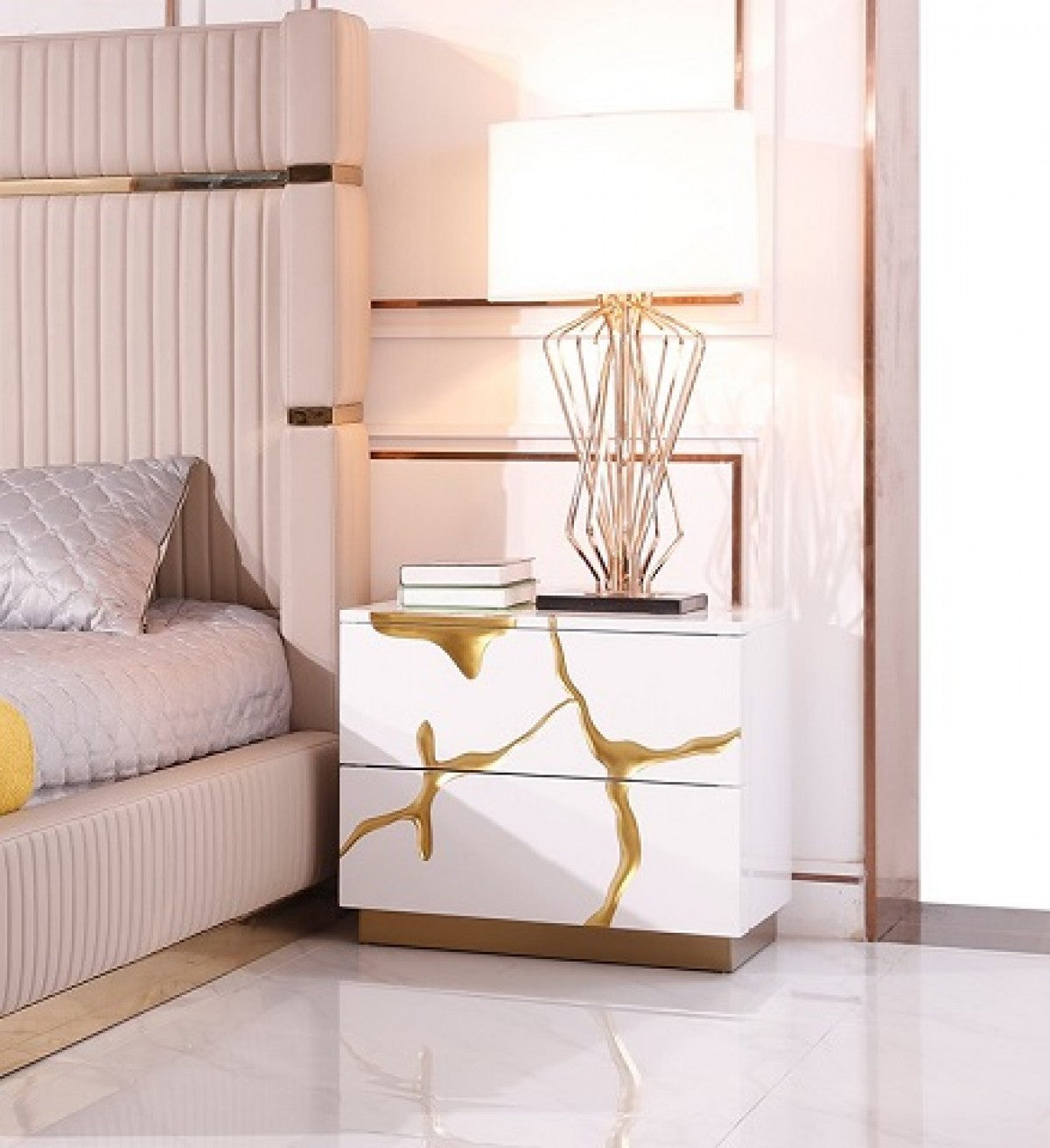 Modern Glam Nightstand - White & Gold