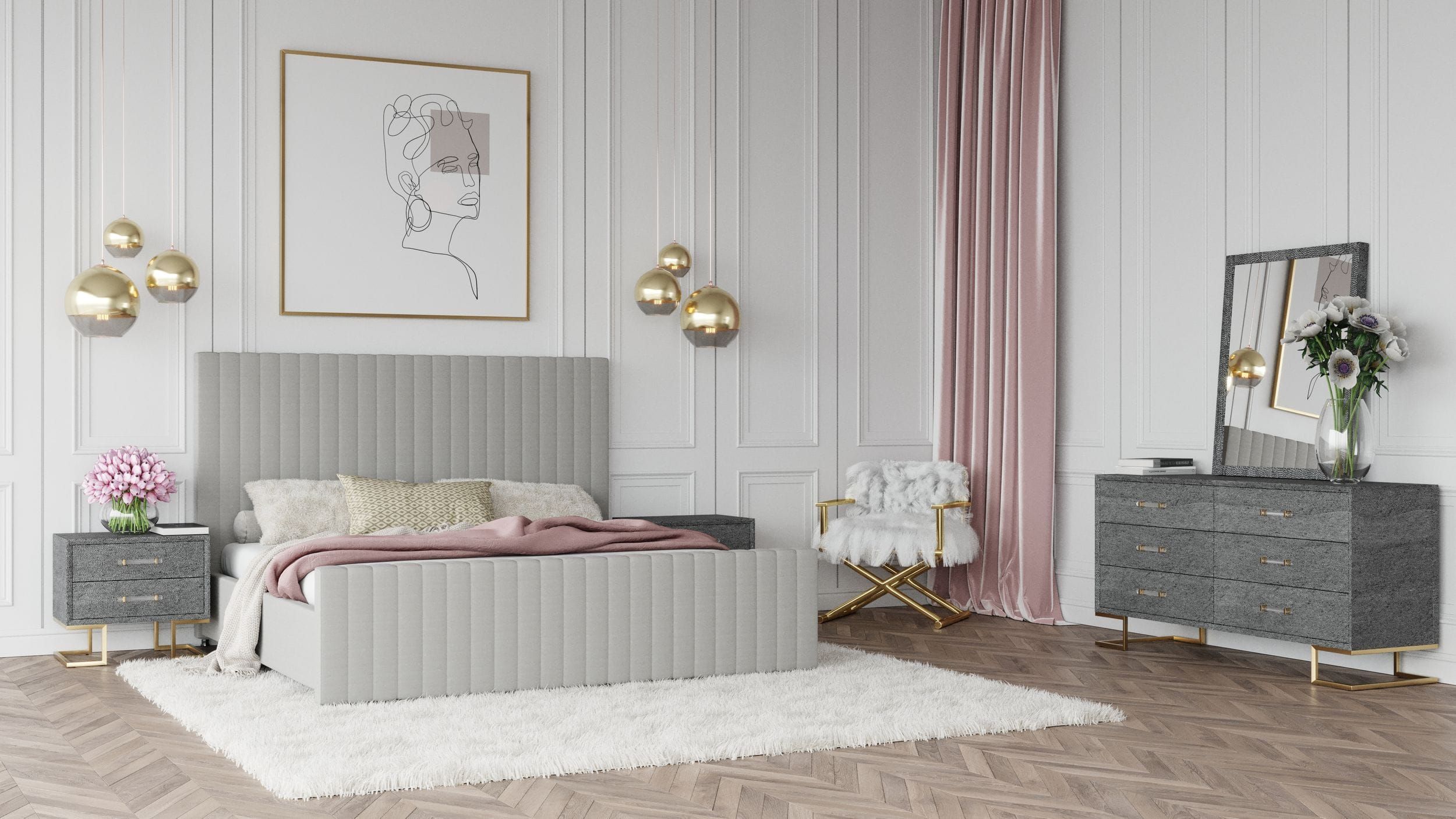 Contemporary Velvet Tufting Bed