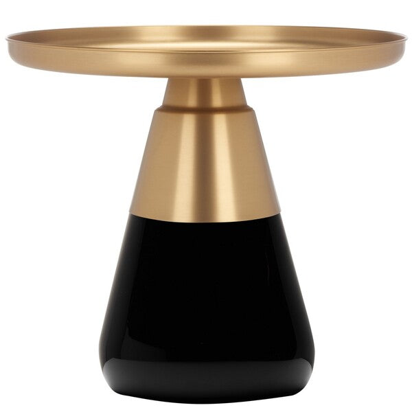 Eclectic Brass and Black Base Accent Table