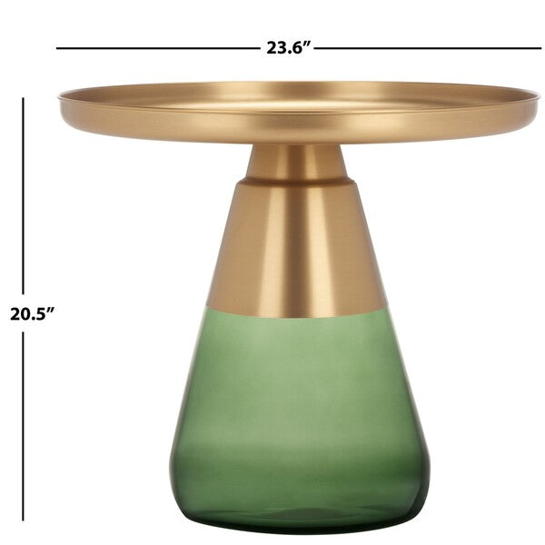 Eclectic Brass and Green Base Accent Table